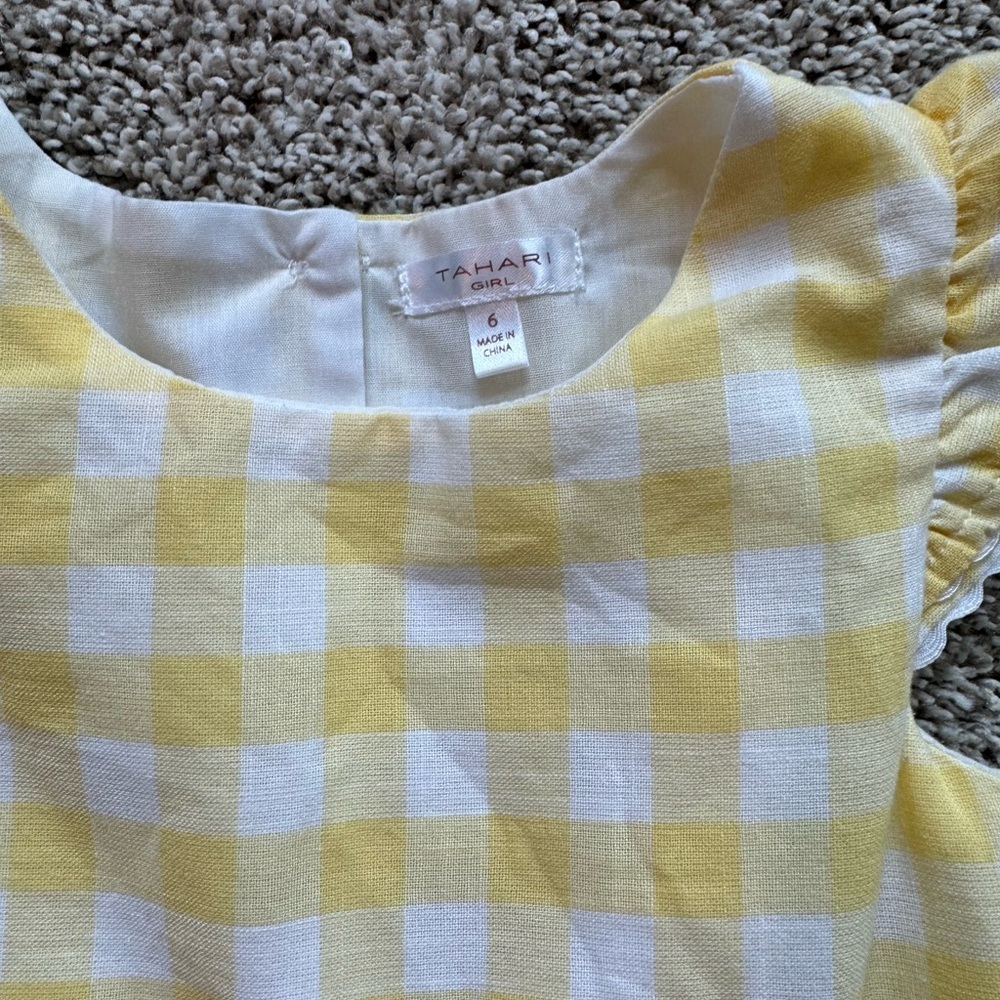 Girls sundress Yellow Plaid summer dress flutter short sleeve size 6 - Picture 3 of 9